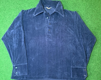 Vintage 70s Jantzen Blue Velvet Rugby Shirt, Made in USA