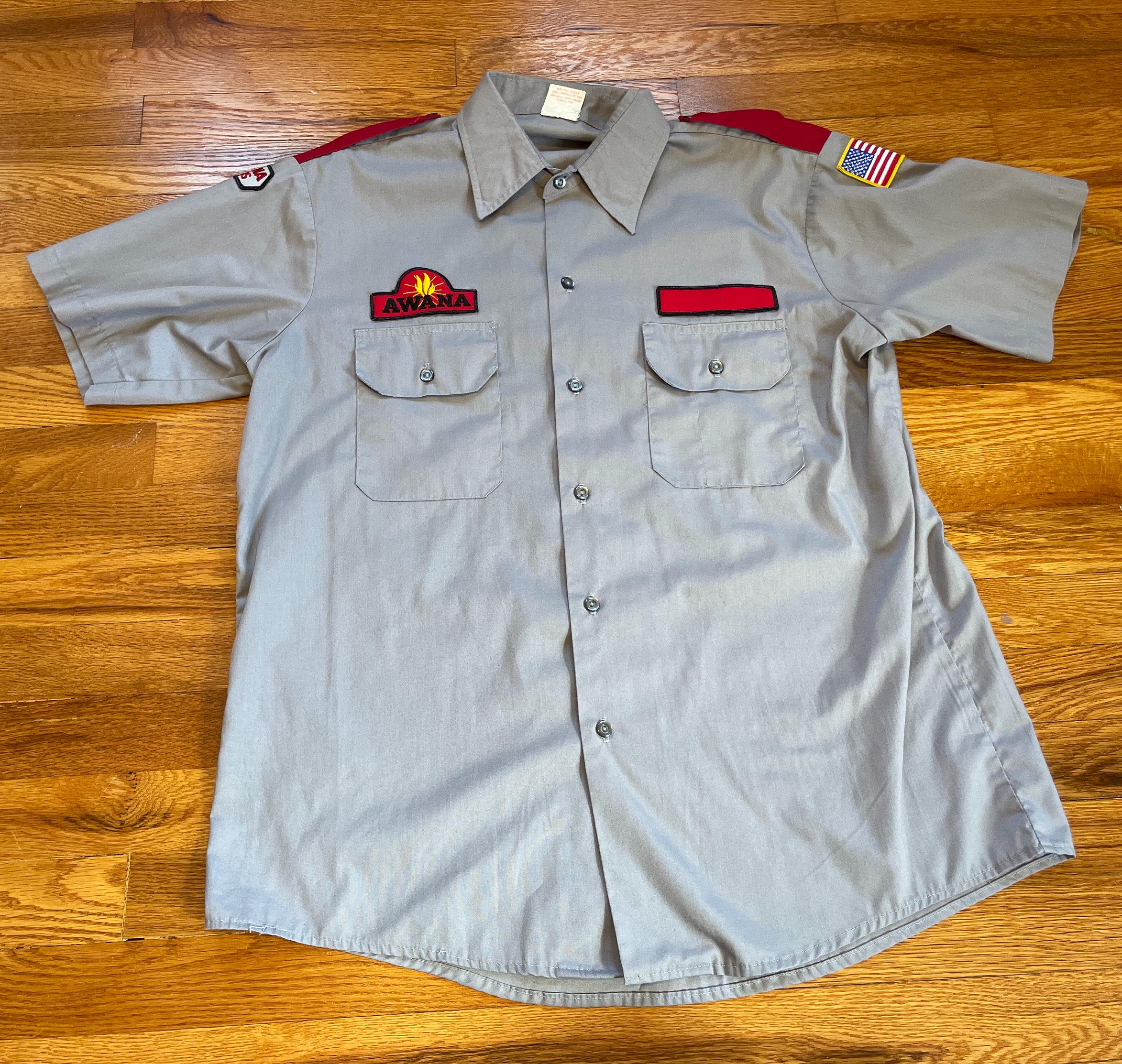 80s/90s Awana Clubs Uniform vintage shirt button up Christian Jesus unique workman antique weird strange Halloween costume