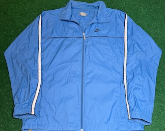 Chaqueta cortavientos Nike azul bebé con cremallera Y2K de los años 90, icónica y simplista, abrigo grande