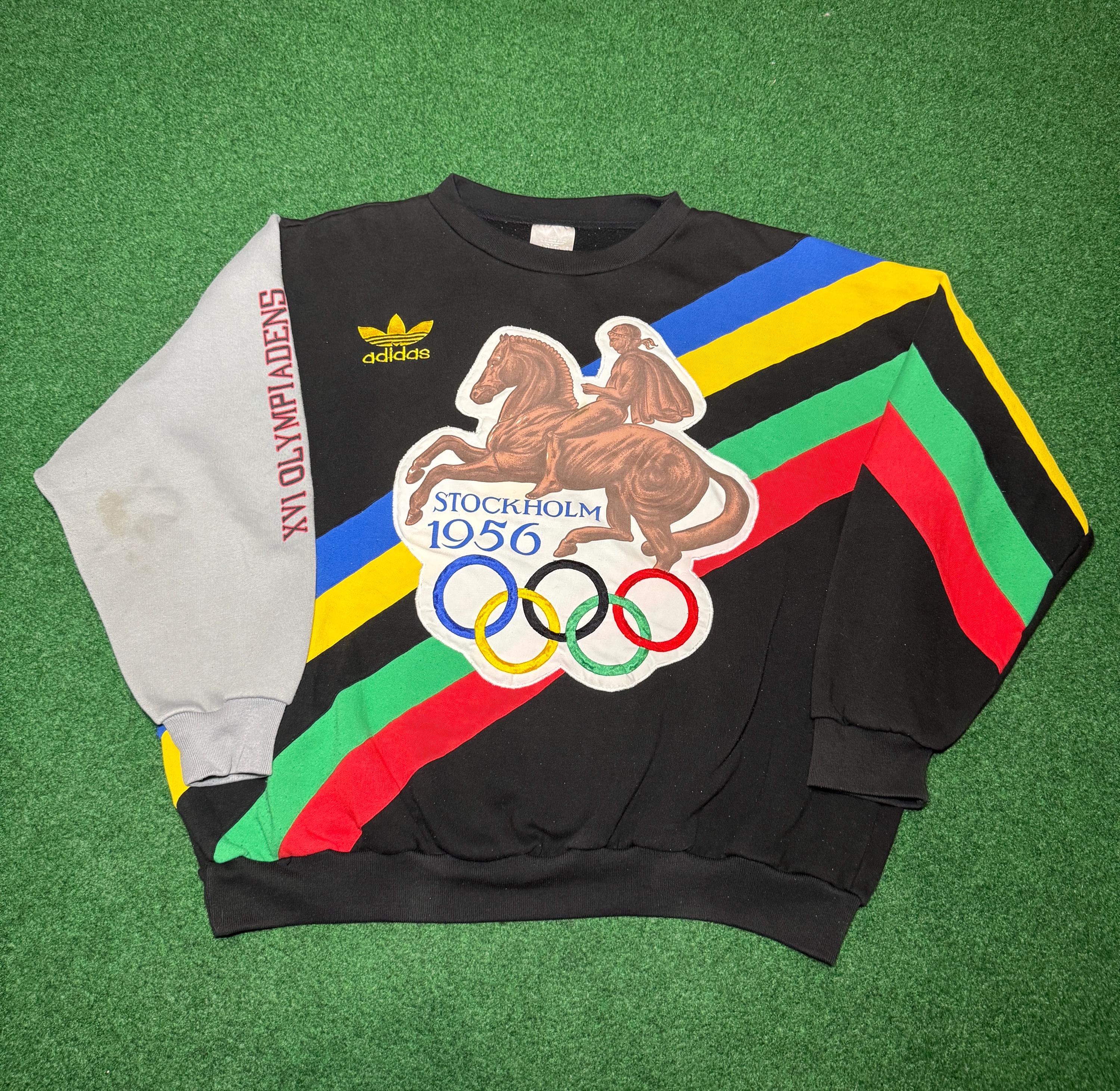 Vintage 80s Adidas Sweatshirt Crewneck, Stockholm Olympics, XL 
