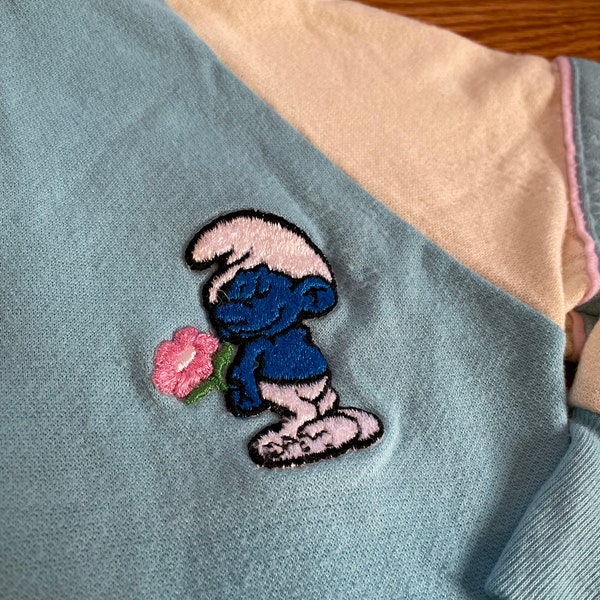 cute 70s Smurfs vintage zip up sweatshirt sweater tracksuit JCPenny’s brand blue youth kids size 6 small fun seventies 80s cartoon promo tv