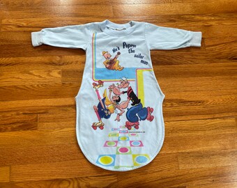 1980 80s Popeye chemise de pyjama vintage chemise de nuit huile d'olive dessin animé le voilier homme patins à roulettes taille 2 jeunes enfants