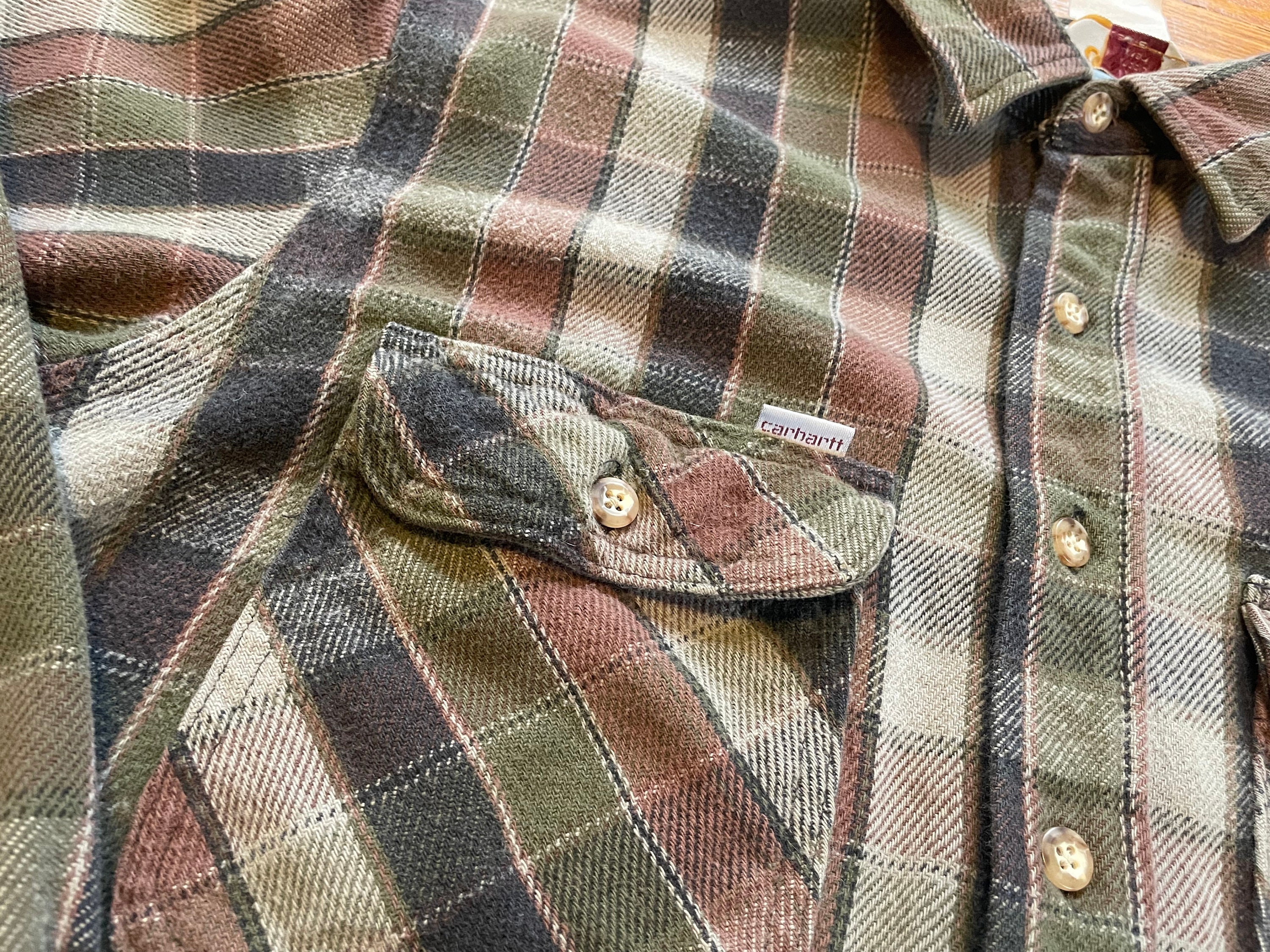 80s/90s Carhartt Distressed Flannel Button up Rugged Outdoor 80s/90s Carhartt Distressed Flannel Button up Rugged Outdoor
