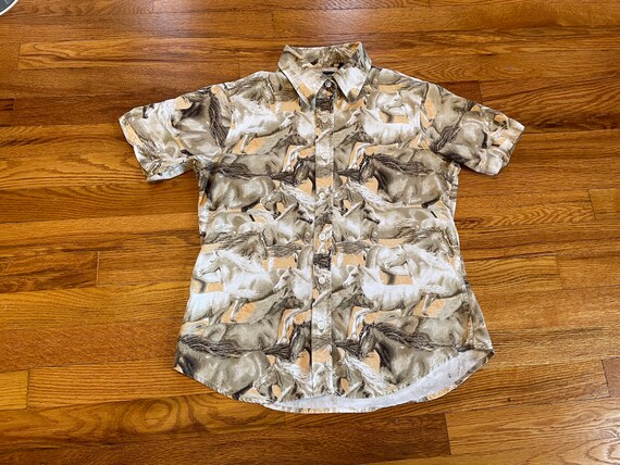 insane 90s all over print horses button up collar… - image 1