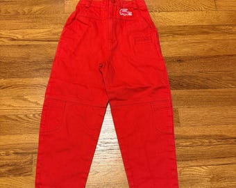 Pantalones rojos vintage de los años 70 y 80 de Izod Lacoste, con estampado de cocodrilo, estilo preppy y adorable (Talla 5 para niños/jóvenes).