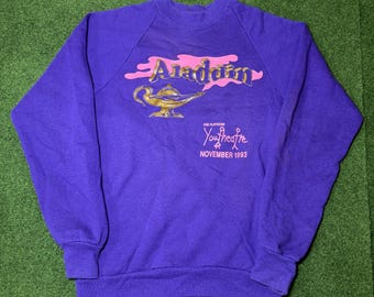 Moletom vintage Aladdin Disney dos anos 90, gola redonda, roxo, pequeno, promoção de filme, 1993