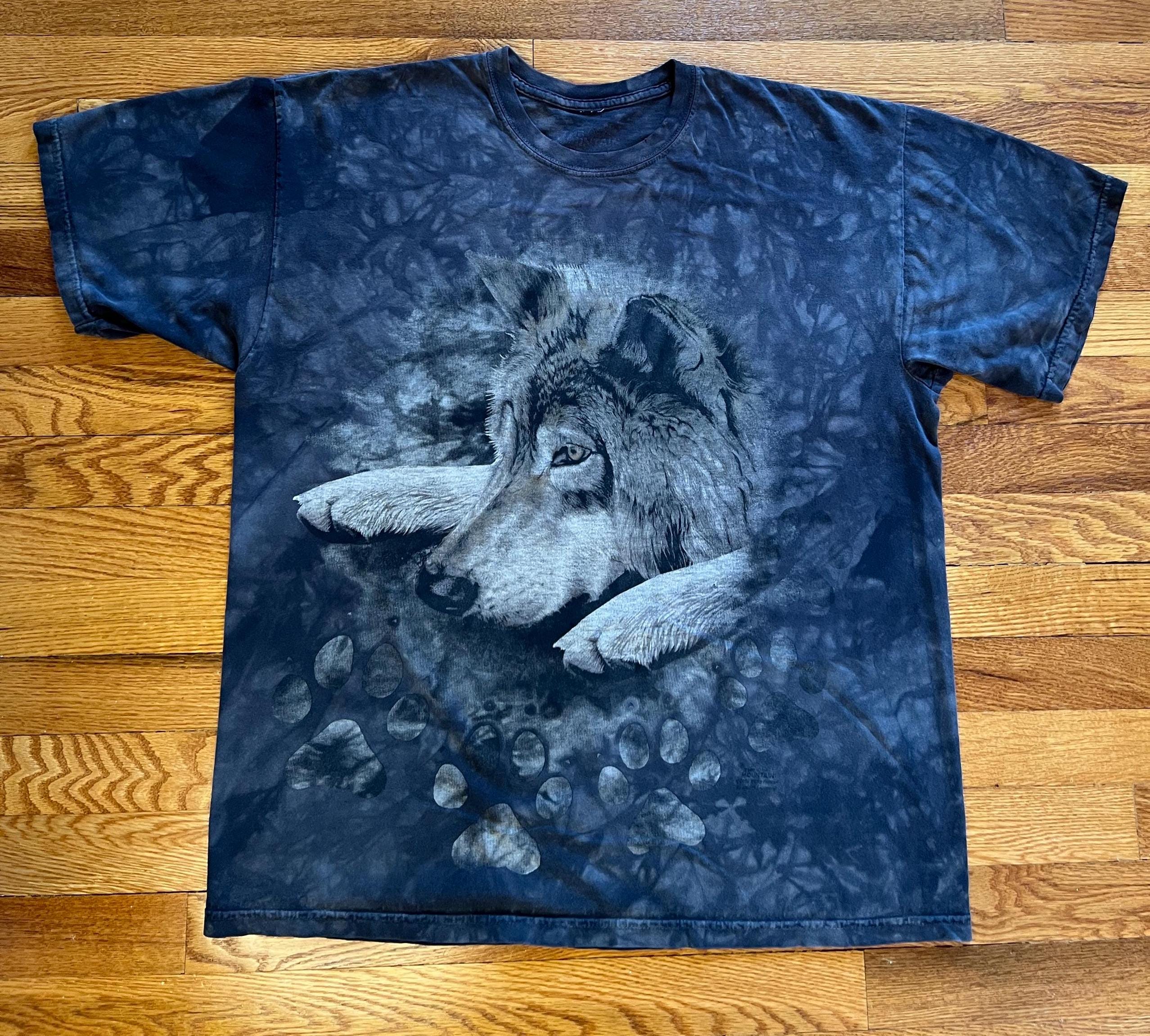 90s Wolf Relaxing All Over Print T-shirt Rare Tie Dye XL Mountain