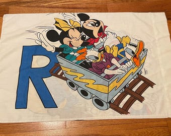 80s Walt Disney standard pillowcase vintage rare Mickey Mouse Minnie Donald Duck goofy