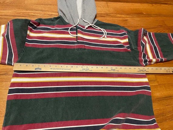 attackofthekillervtg 90s Green and Red Striped American Eagle Outfitters Sport Rugby Hooded Shirt Sweatshirt Unique Hipster Preppy Retro Hipster Grunge Hypebeast