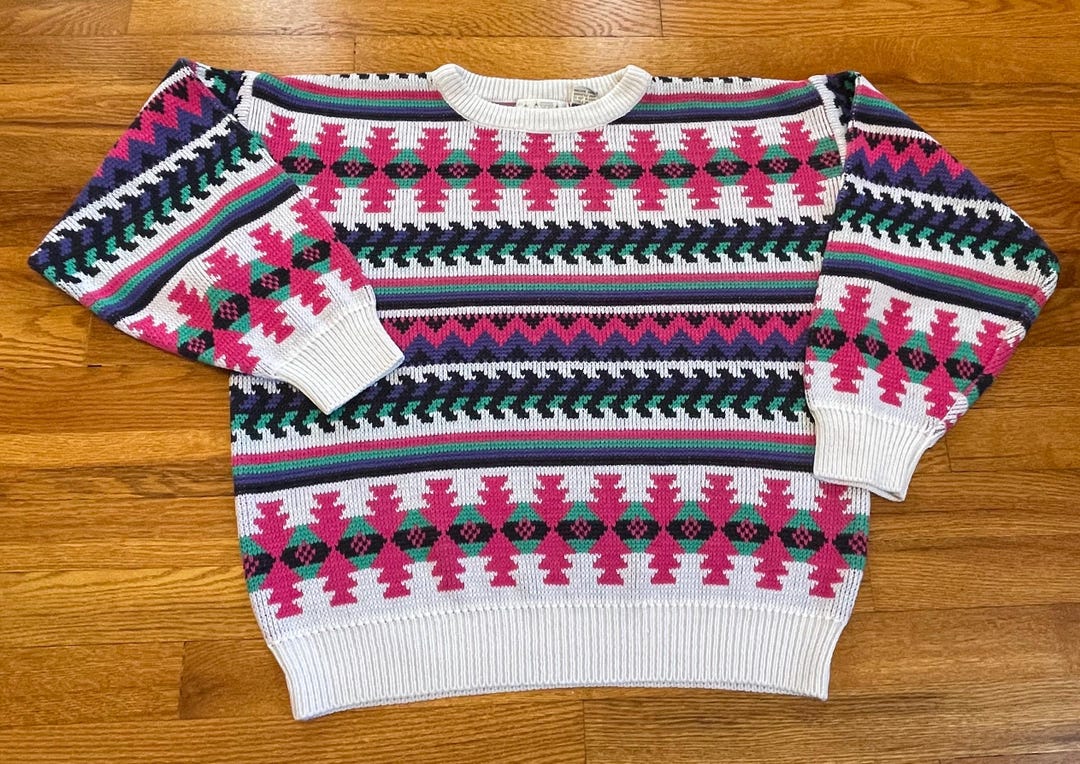 Amazing 80s Striped Bright Colorful Sweater Pullover Acrylic