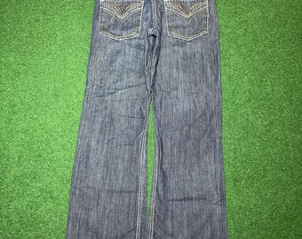 Vintage Y2K Low Rise Bootcut Jeans, Urban Röhrenhose Trendy Skater (32x30)