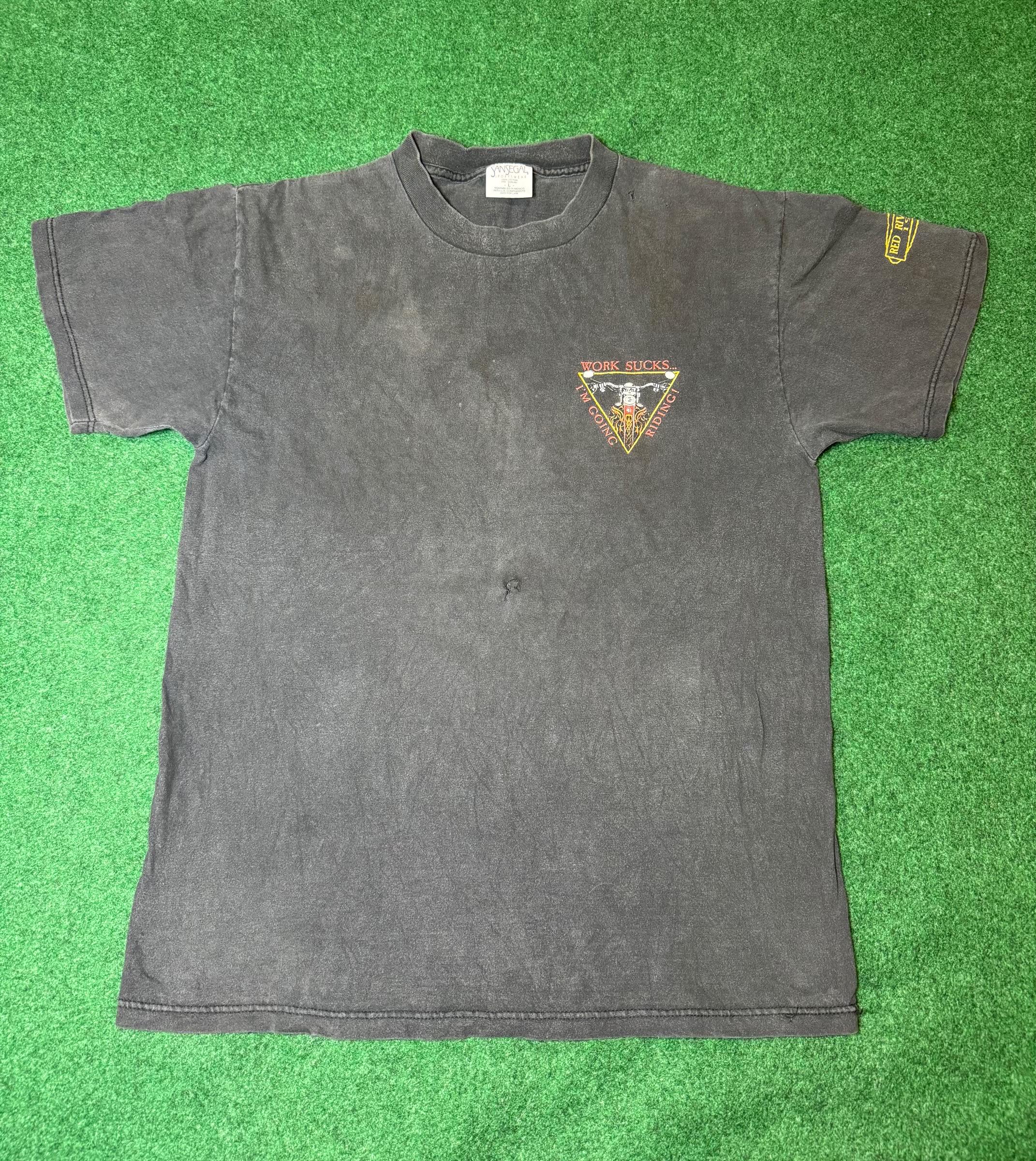 90年代風 仕事は最悪、バイクに乗るヴィンテージTシャツ ハーレー 