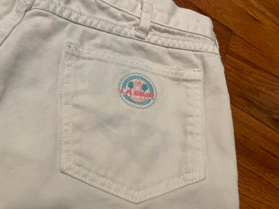80s white booty shorts distressed LA Gear denim b… - image 8