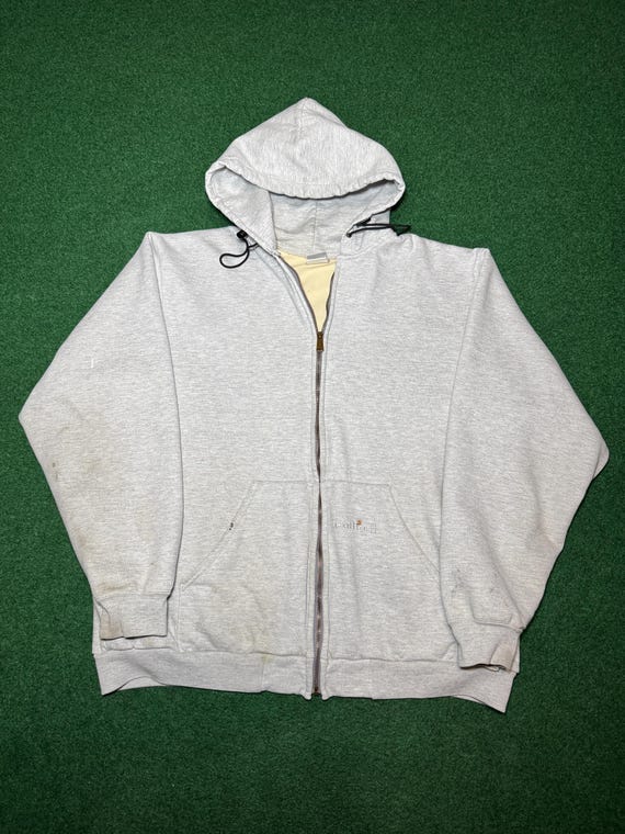 90s Carhartt Thermal Zip up Hoodie Sweatshirt Grey Vintage