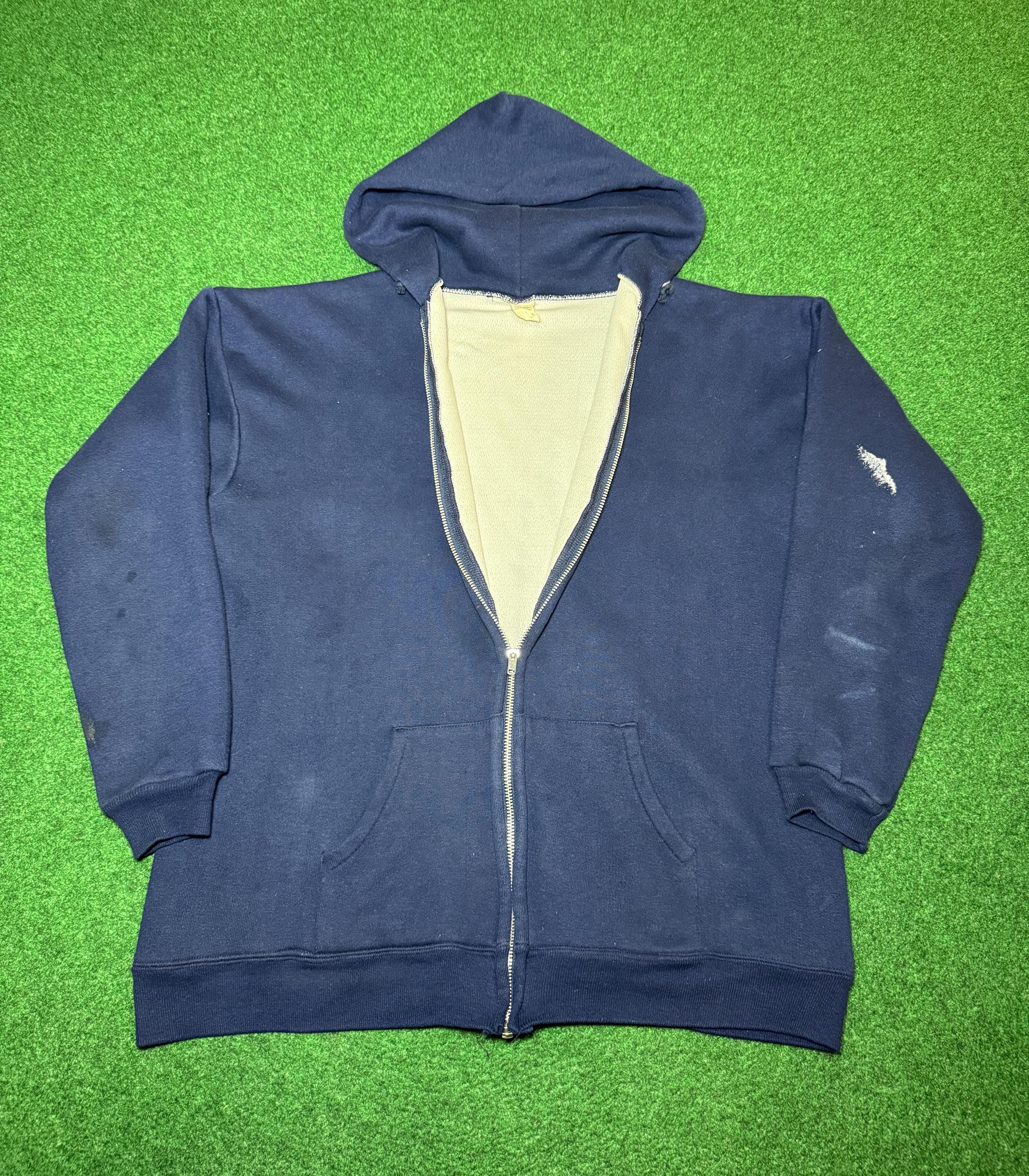 70s Navy Blue Zip up Hoodie Thermal Lined True Vintage Rare
