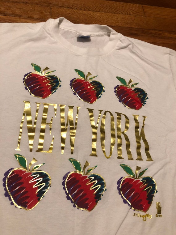 1993 New York vintage shiny gold vacation t-shirt… - image 3