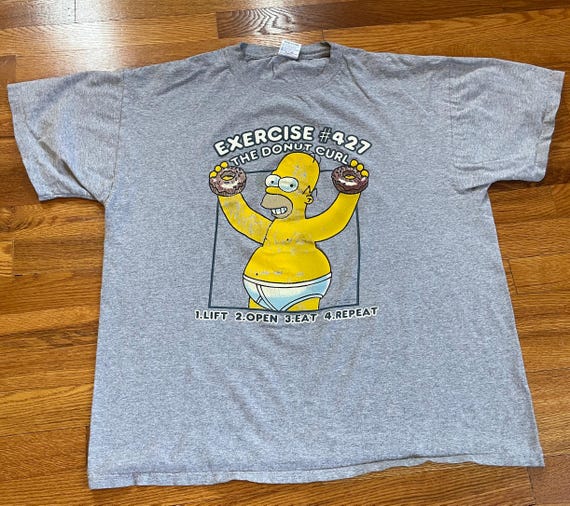Vintage 90s Simpsons T-shirt, Homer Donut Exercise, Grey XL - Etsy