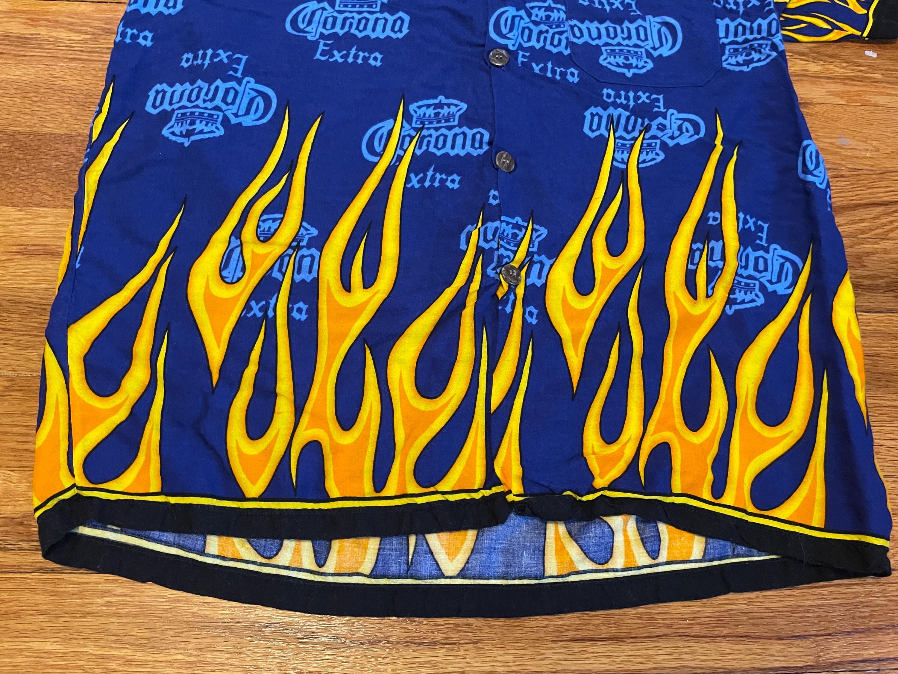 90s Corona Extra Flames Button-up Shirt, Size Large - Etsy