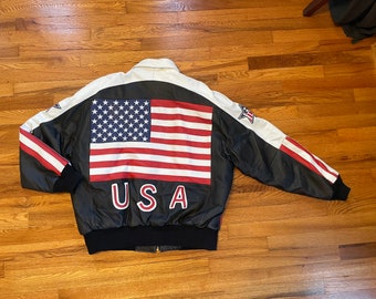 80年代ヴィンテージアメリカ国旗レザージャケット、USAプライド（XXL）