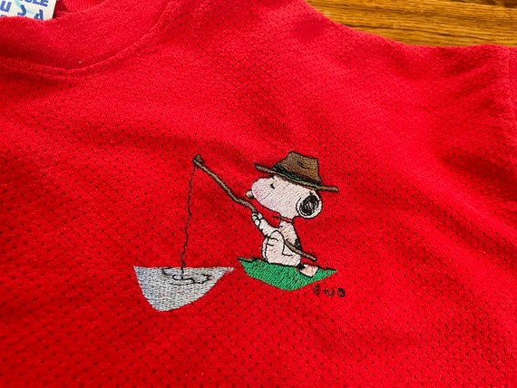 80s Snoopy Fishing Peanuts Vintage T-shirt Quarter Button up