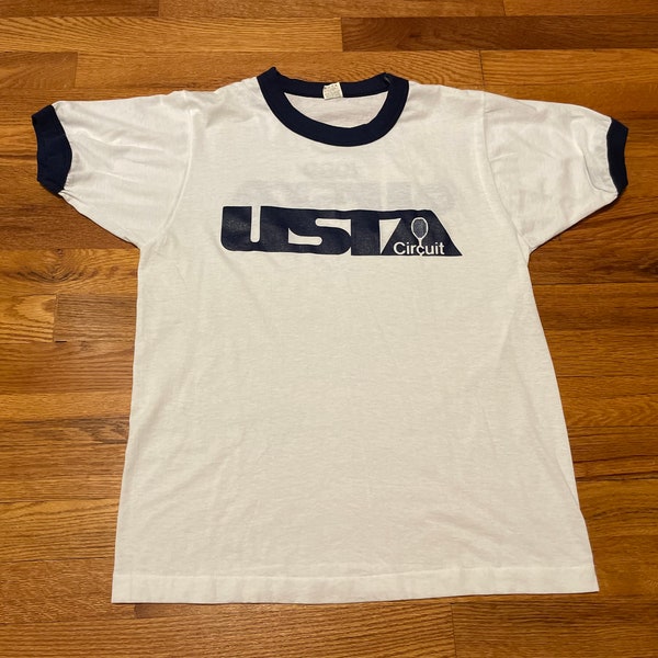 80s United States Tennis Association USA Circuit vintage t-shirt rare ringer sportswear medium screen stars 1989