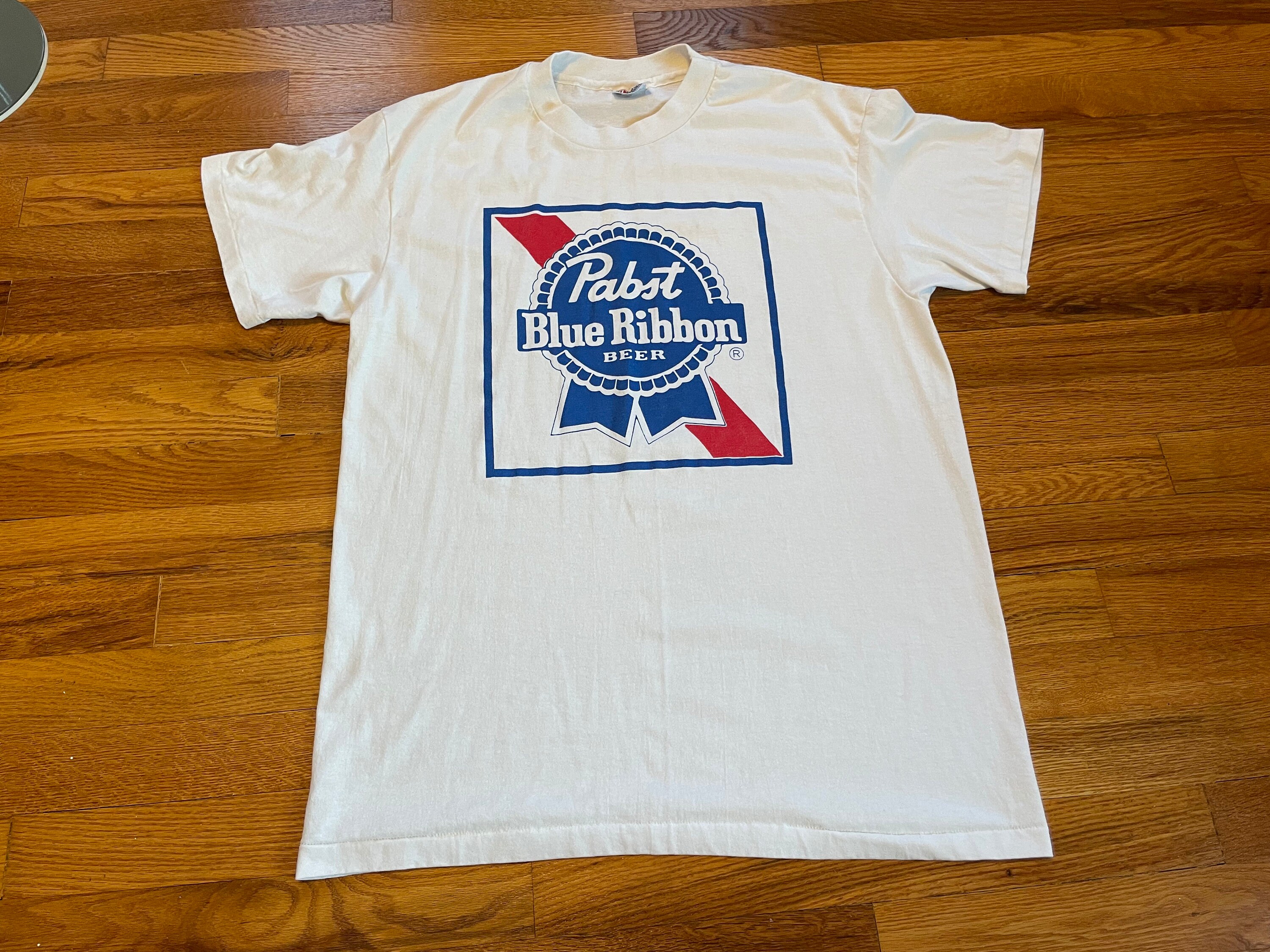 【コンビニ受取対応商品】 80s Pabst White Large Vintage Rare T-shirt Beer Ribbon Blue トップス