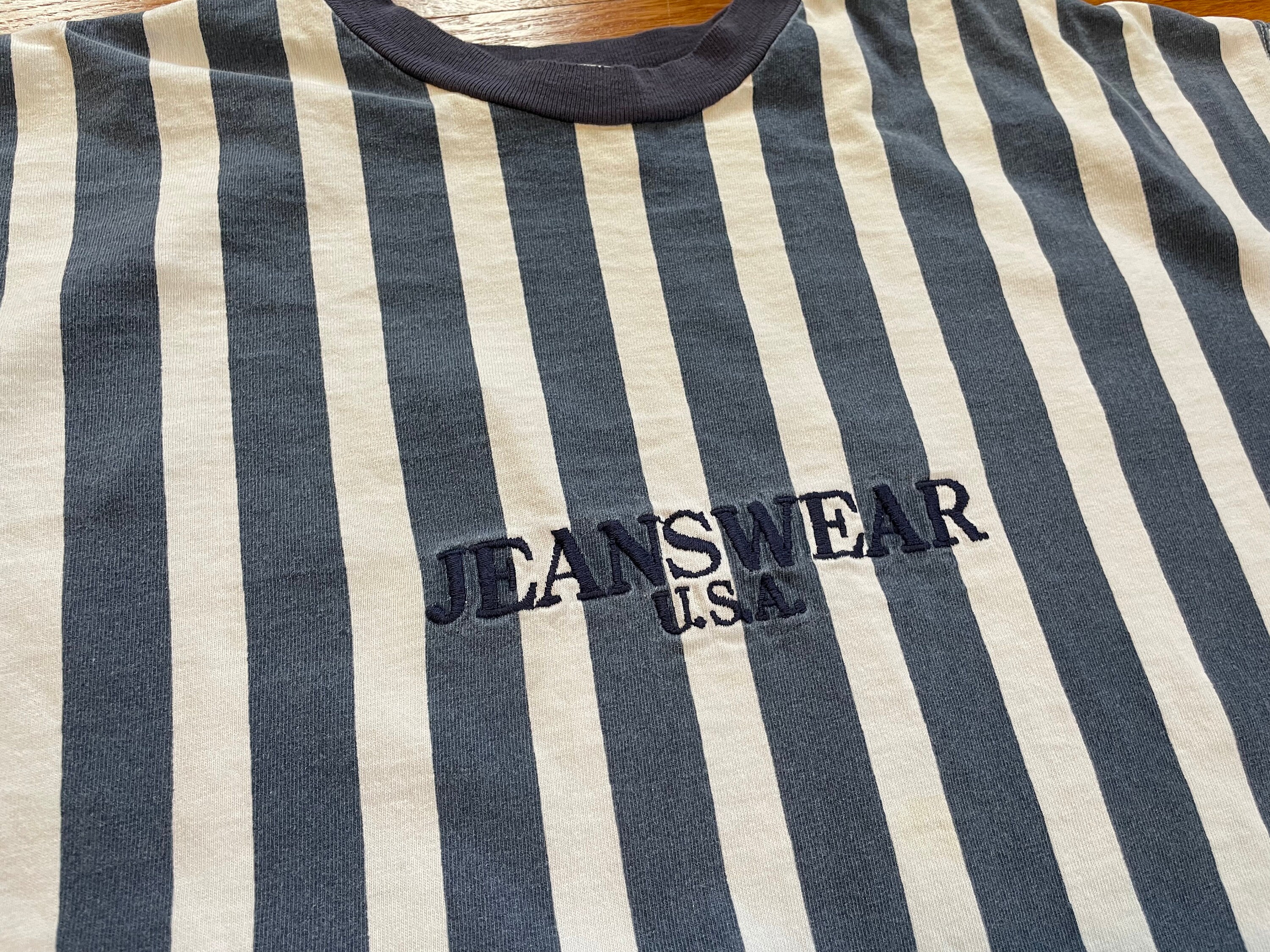 90s Vertical Striped Embroidered Jeanswear T-shirt Rare