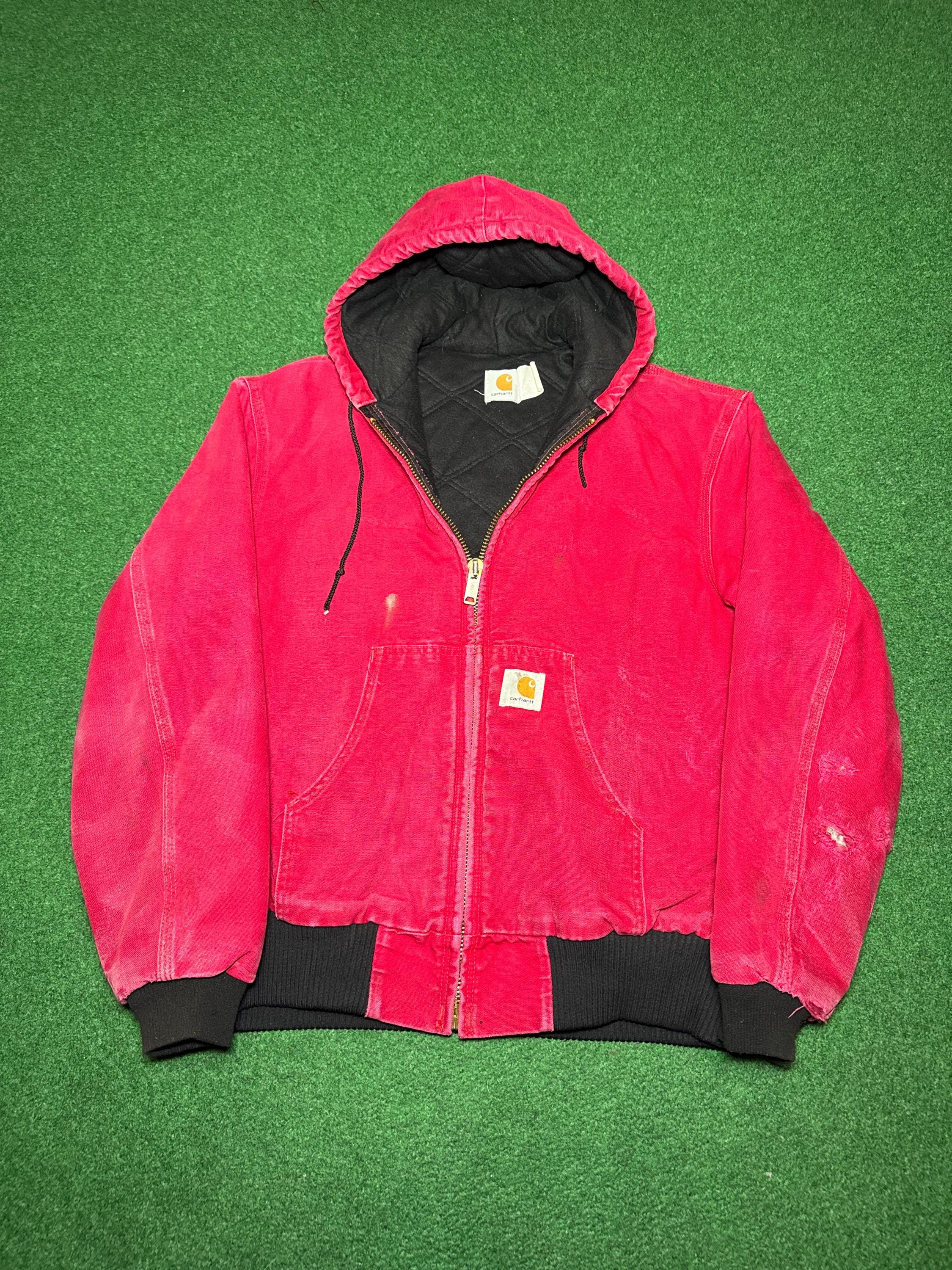 Vintage 90s Carhartt Red Hooded Coat, Trendy Grunge Workwear