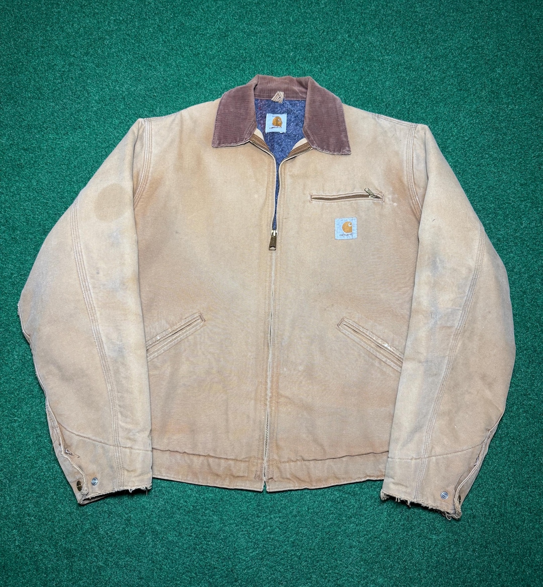 90s Carhartt Detroit Coat Jacket Flannel Blanket Lined XL Tan