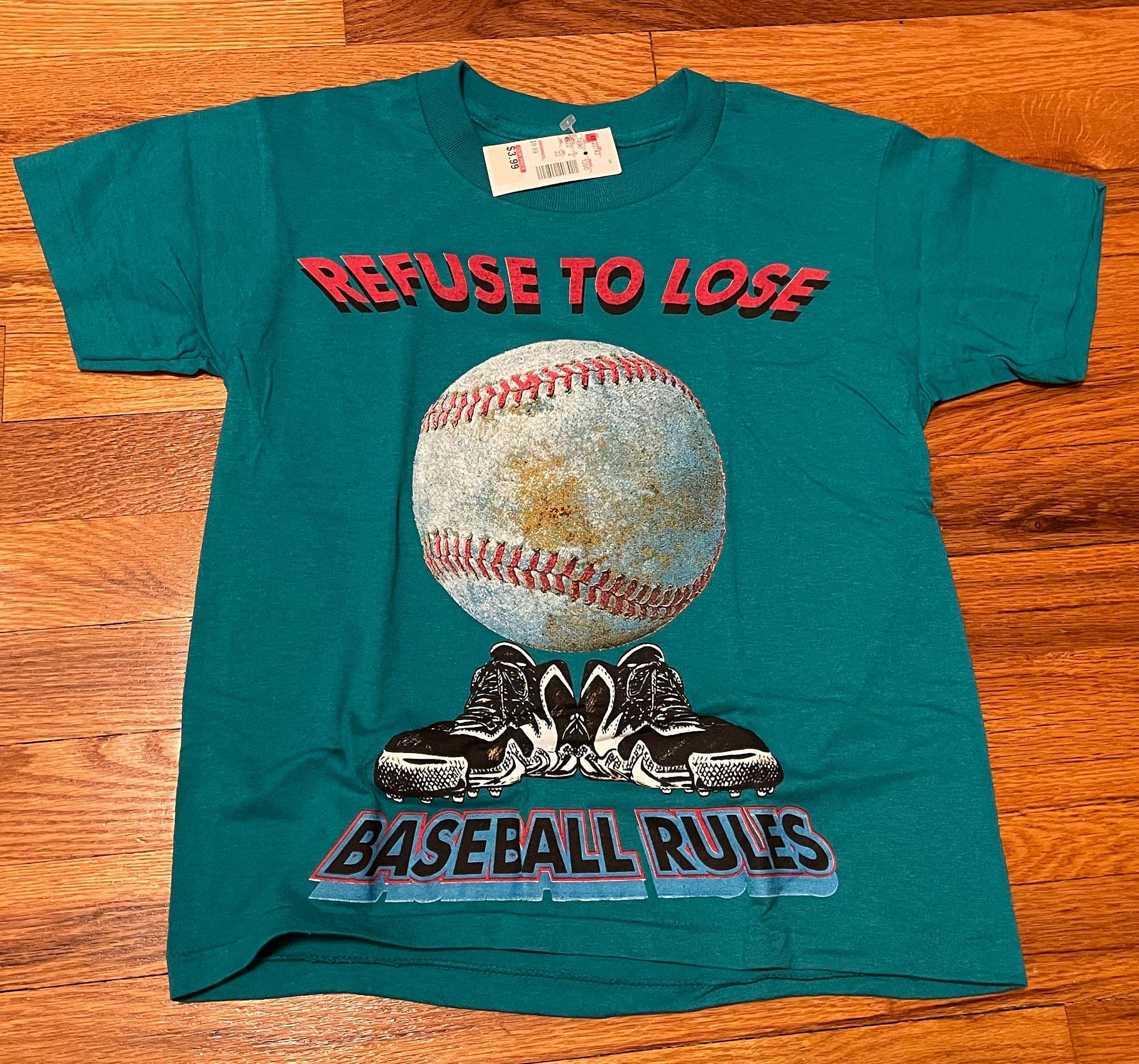 90年代ベースボールTシャツ、ティールグラフィックTシャツ、ユース 