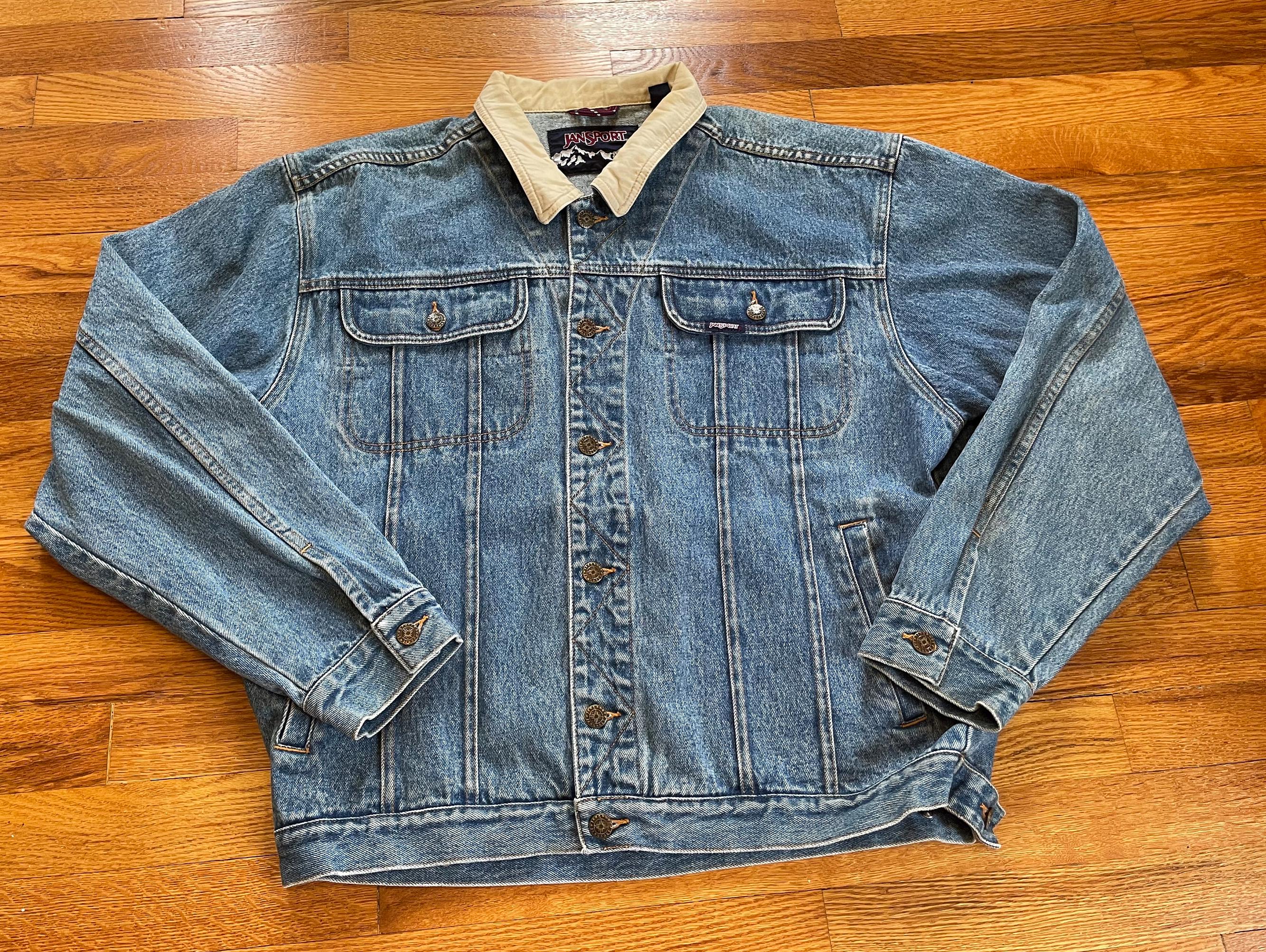 90s Jansport Brand Denim Jean Jacket Button up Collared Blue
