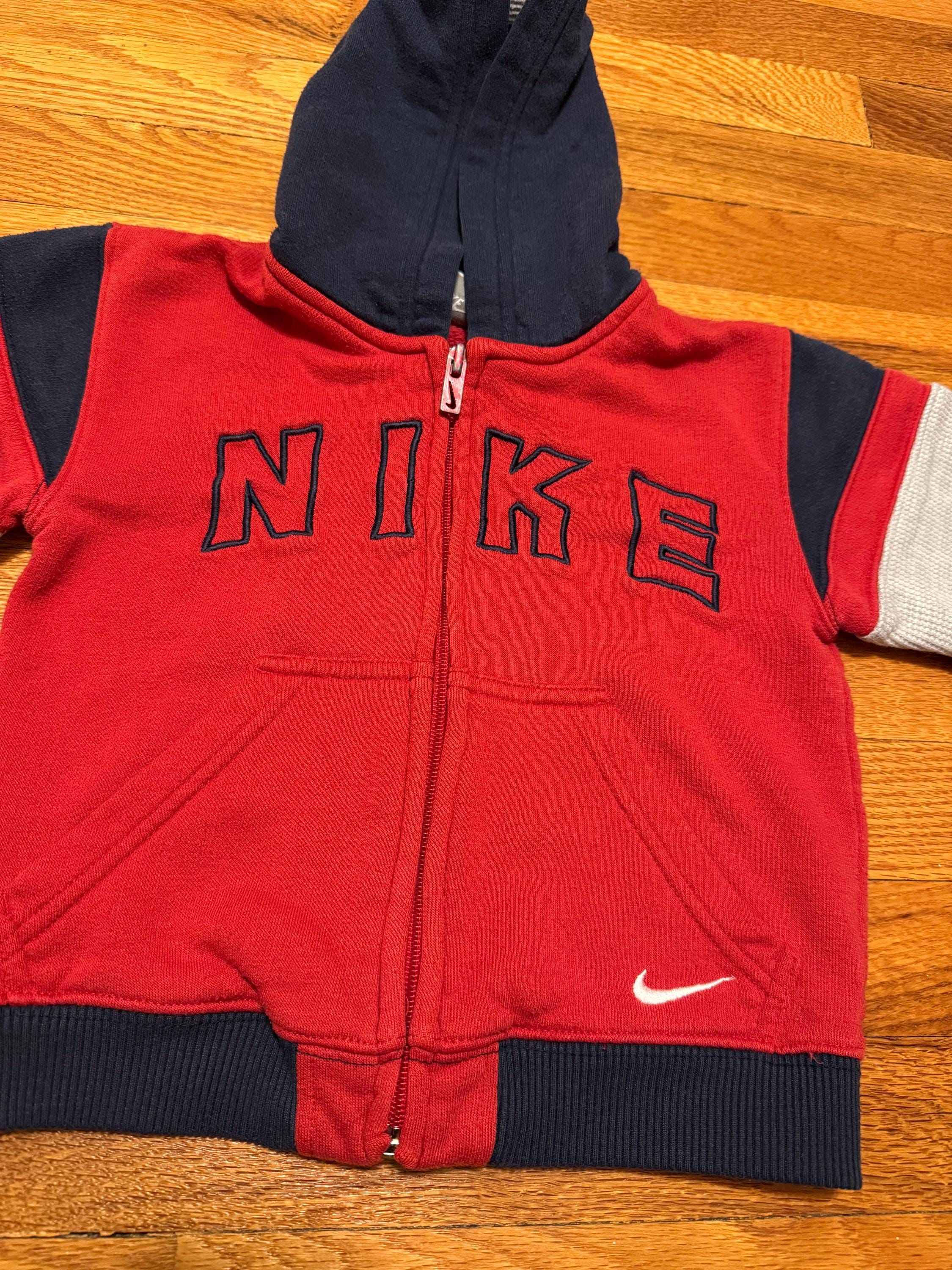 Vintage 90s Y2K Nike Zip up Sweatshirt, Cute Baby Toddler 2T, Red