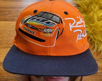 Gorra NASCAR vintage de los 90: Ricky Rudd Tide 10 Indy 500, naranja, con cierre ajustable.