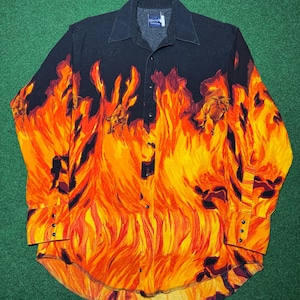 BEST SHIRT EVER Vintage 80s/90s Wrangler Flame Button Up, Guy Fieri Fire Pearl L