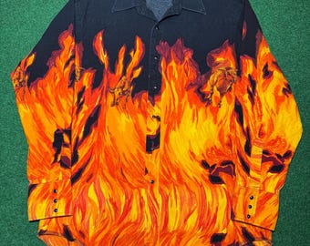 BEST SHIRT EVER Vintage 80s/90s Wrangler Flame Button Up, Guy Fieri Fire Pearl L