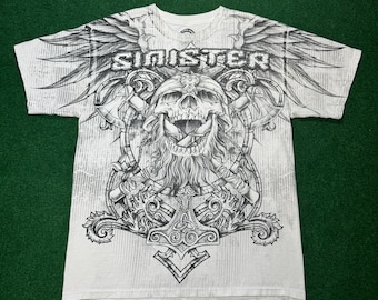INSANE Y2K Sinister all over print skull t-shirt ghetto ugly weird affliction style large