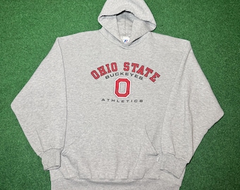 Vintage 90s Ohio State Buckeyes Hoodie, College Grey Sweatshirt (Large)