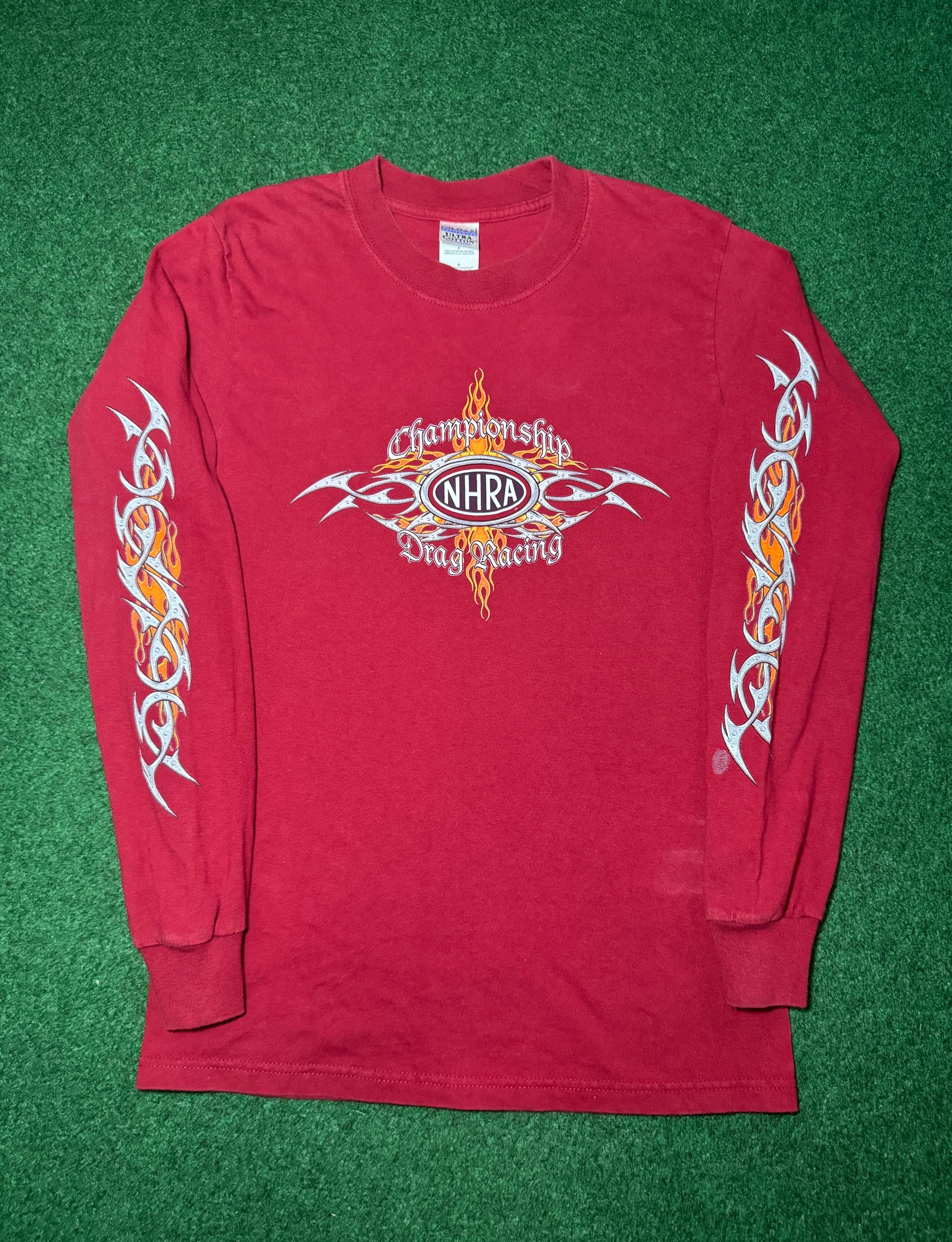 CRAZY 90s Flame Sleeves NHRA Drag Racing Red Long Sleeve T-shirt