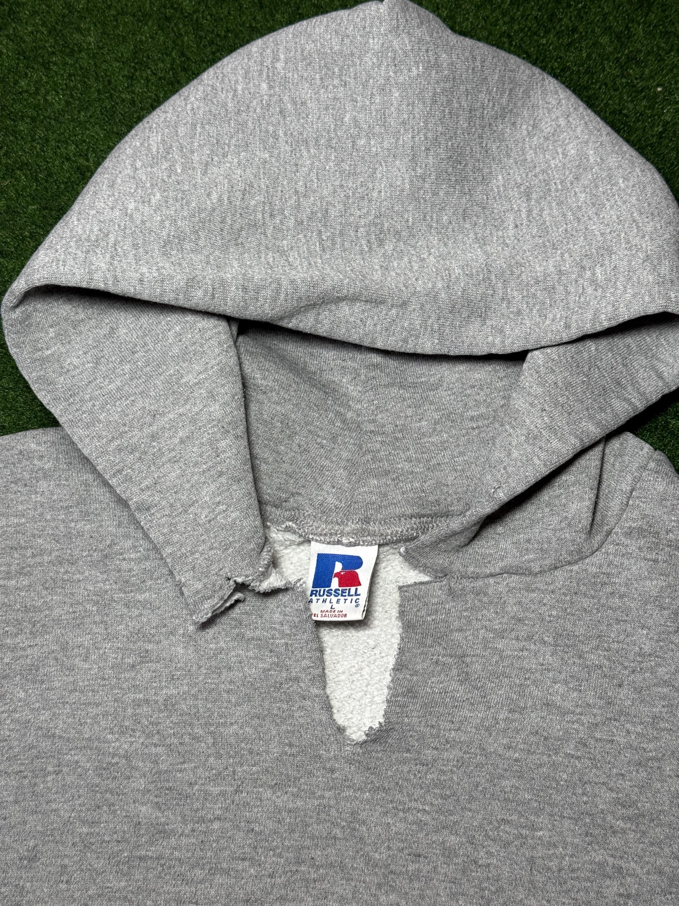 90s Russell Athletic Grey Hoodie Sweatshirt Minimalist Iconic