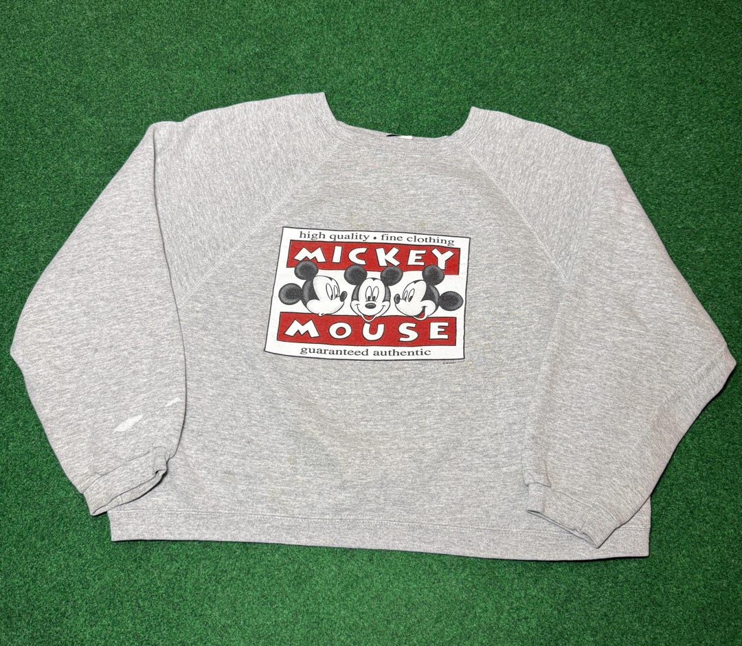 90s Mickey Mouse Boxy Cropped Crewneck Sweatshirt Rare Large Vintage ...