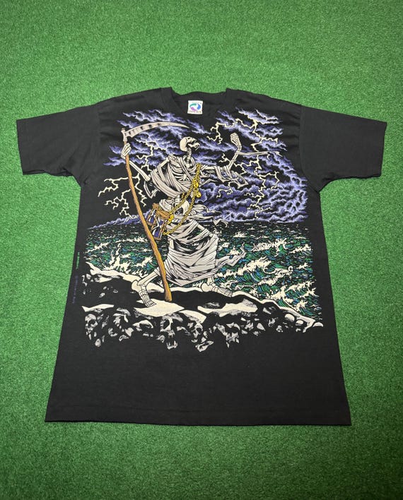 HOLY GRAIL Vintage 90s Liquid Blue Death T-shirt, Seventh Seal All Over Print XL