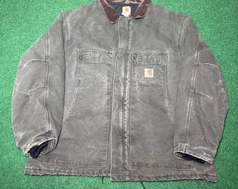 Vintage 90s Carhartt Coat, Distressed Workwear, Charcoal XXL Jacket