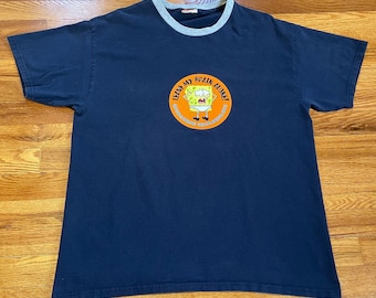 2002 SpongeBob SquarePants vintage ringer t-shirt rare leave my brain alone 90s 00s large Y2K Nickelodeon