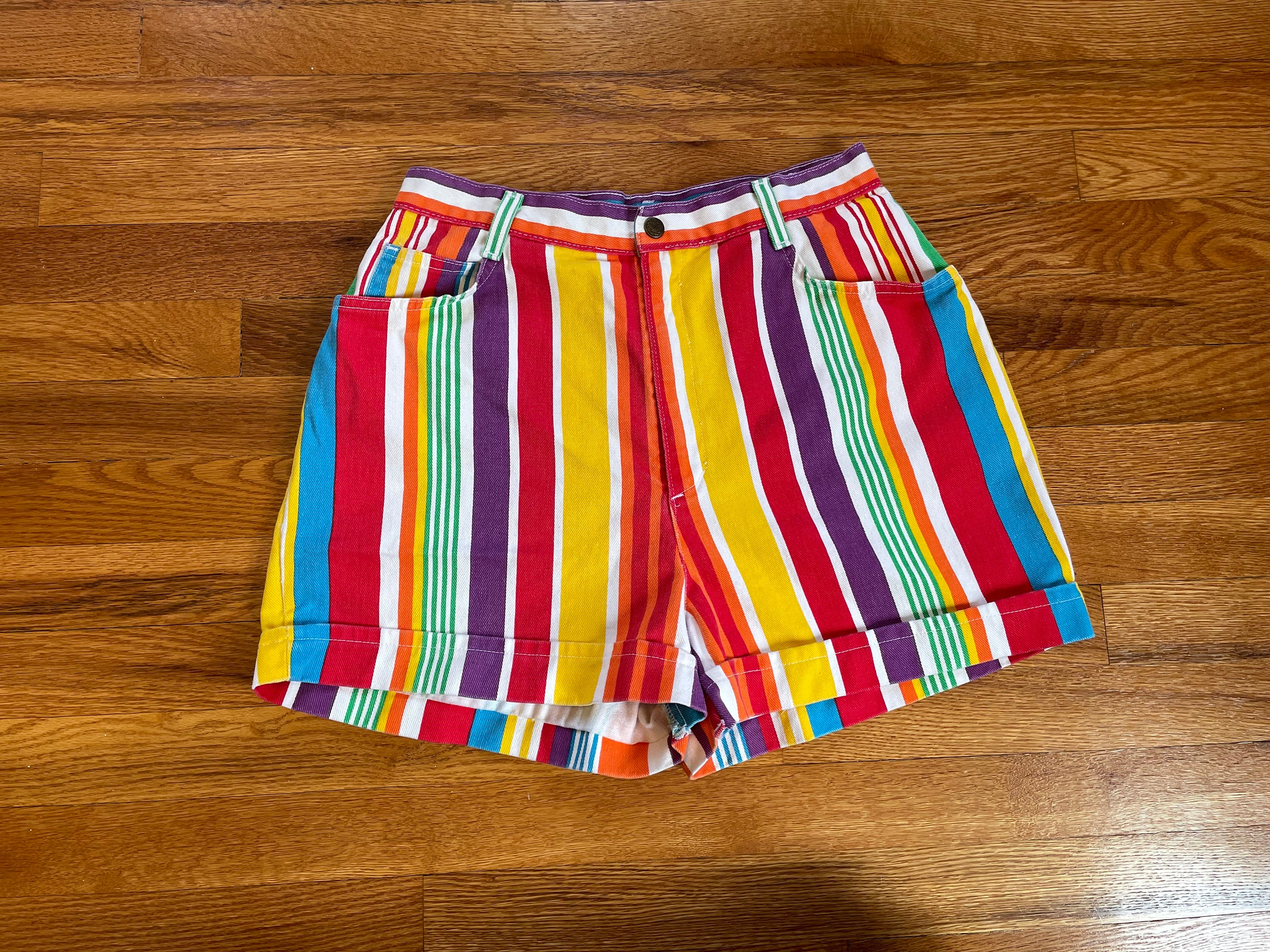 Vintage inspired multicolored striped youth denim shorts - Boys bottoms