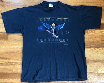 1999 Kurt Cobain with Angel Wings Nirvana vintage t-shirt SINGLE STITCH worn to perfection distressed oversized band tee rip in utero 90s