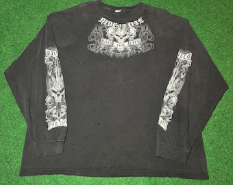 Maglietta a maniche lunghe stile Tapout con teschi da motociclista per la vita Y2K Affliction XXXL 3XL