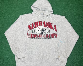 Vintage 90s Nebraska Cornhuskers Hoodie, Grey Sweatshirt College 1994 (Large)