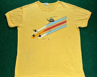 70s Vintage Skiing Helicopter T-Shirt, Yellow XL