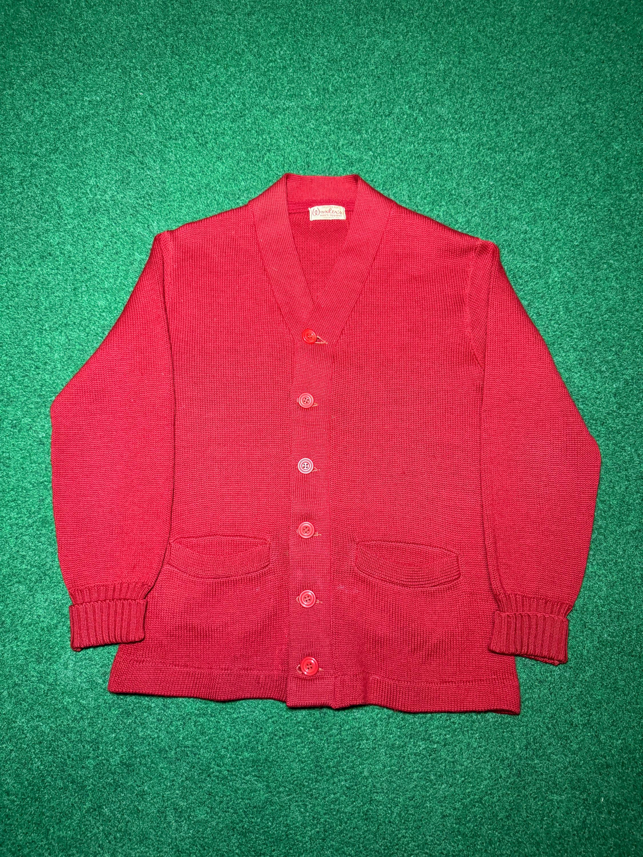 True Vintage 50s Red Cardigan Sweater, Waxler's, Made in USA
