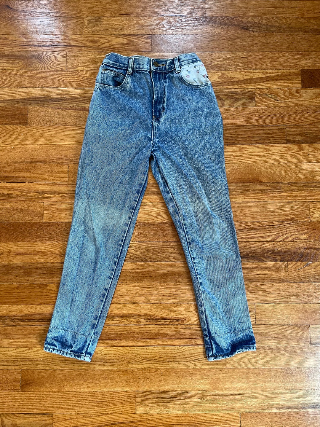 True 80s Vintage Acid Wash Distressed Jeans Pants With Floral Pocket ...